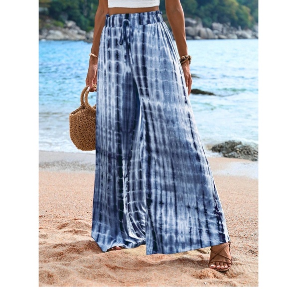 Boho Tie Dye High Waisted Wide leg Lounge Palazzo Pants - Picture 1 of 10